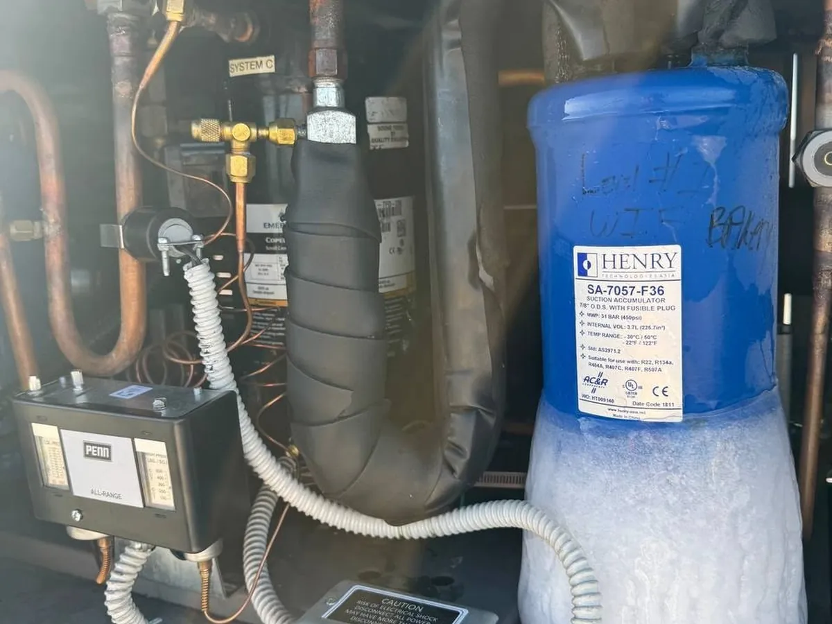 Frost on the receiver of a walk-in condensing unit