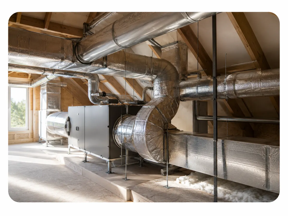 Insulated ductwork and air handler in a Bay Area attic