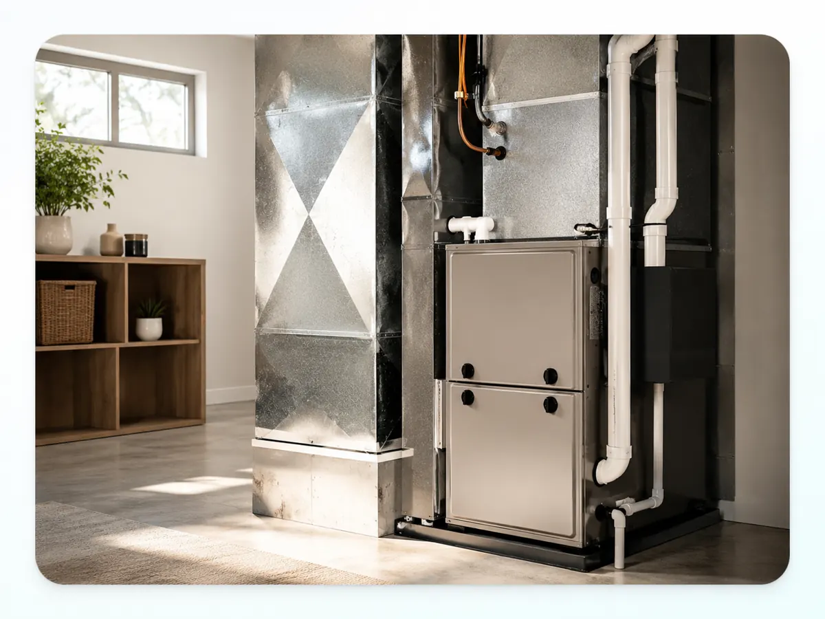 Gas furnace and ductwork in a Bay Area utility room