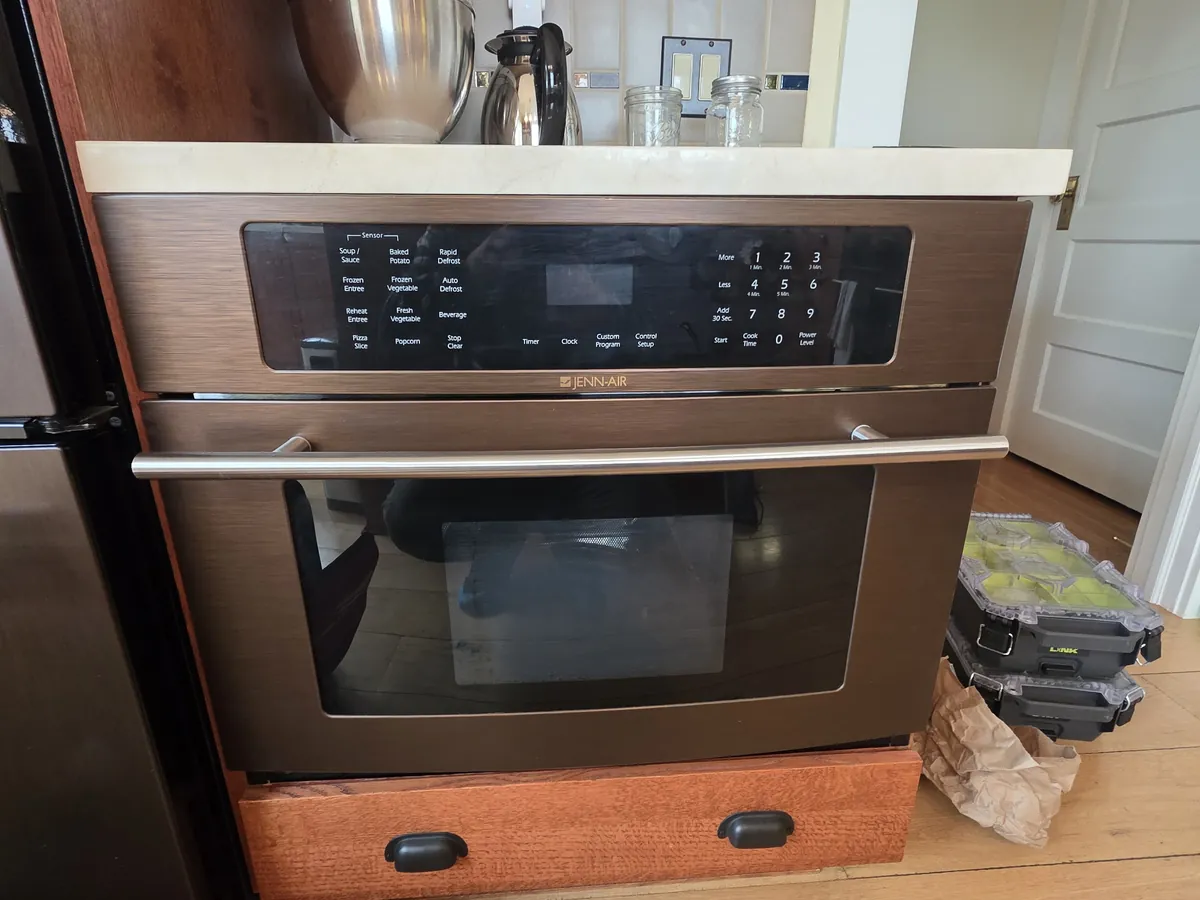 JennAir built-in microwave and wall oven in a Bay Area kitchen