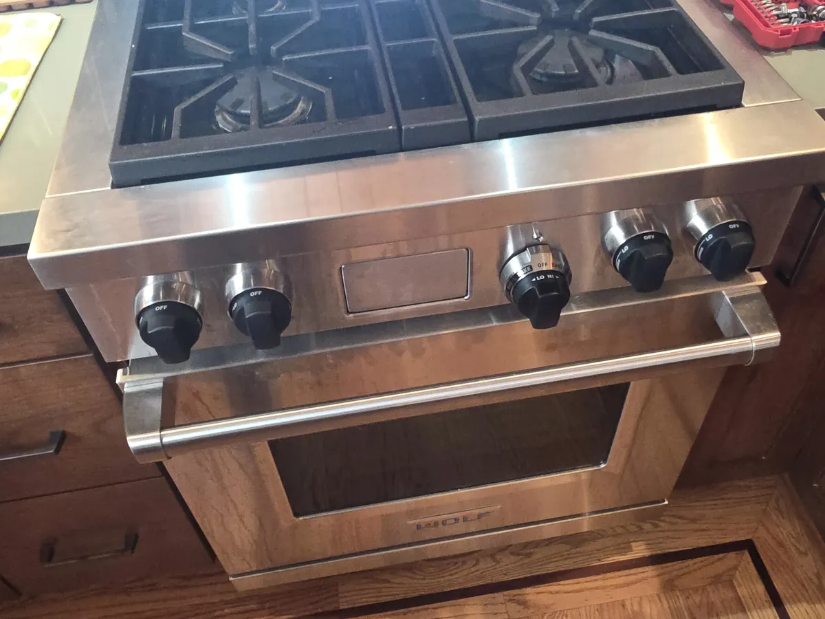 Wolf professional gas range in a Bay Area kitchen